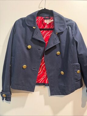 Juicy Couture Navy Jacket with Red Chain-Print Lining and Gold Label